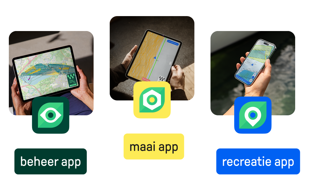 De drie apps van Waterplanten.nu: Beheer-app, Maai-app en Recreatie-app