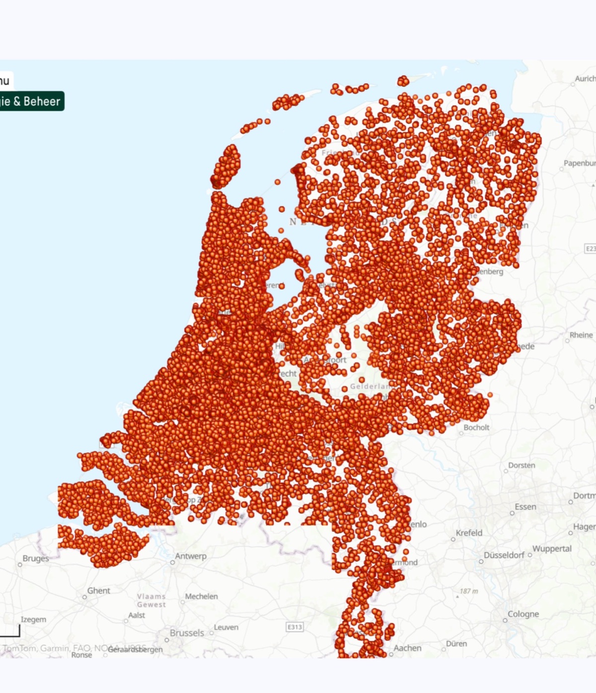Kaart van Nederland met open veldmetingen